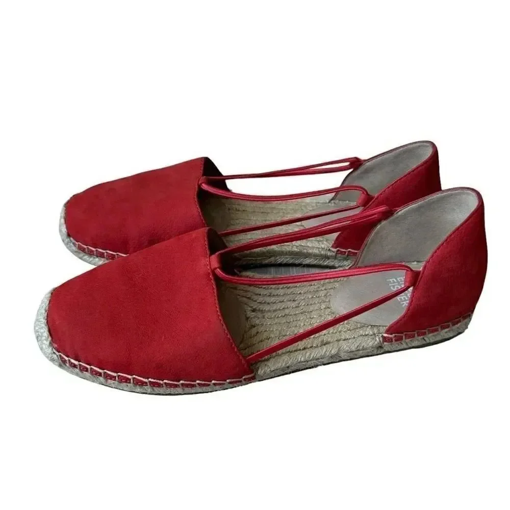 Eileen FisherLEE Orange Ref Nubuck Leather D'Orsay Espadrilles Flats Size 8